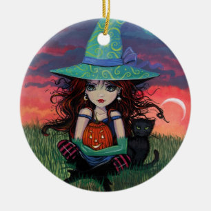 En Céramique Ornement de sorcière et de chats d'Halloween