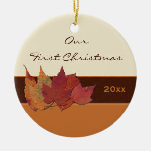 En Céramique Ornement de souvenir de Noël de feuille d'automne