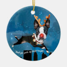 Ornement de vacances de renne de Boston Terrier