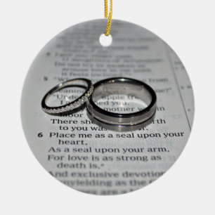 En Céramique Ornement de vers de bible d'anneaux de mariage