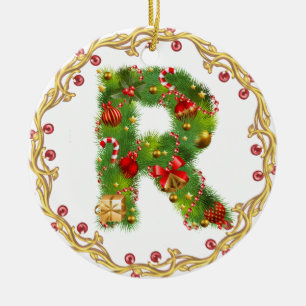 En Céramique ornement décoré d'un monogramme initial de Noël