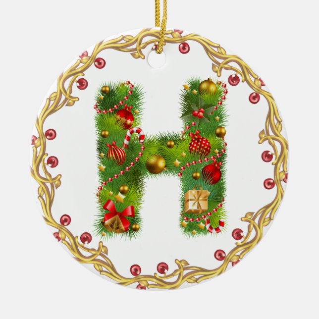En Céramique ornement décoré d'un monogramme initial de Noël de (Devant)