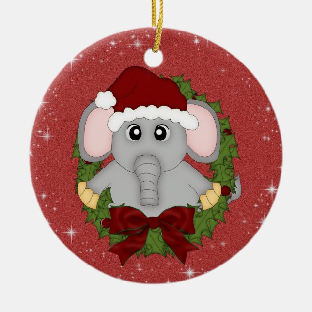 En Céramique Ornement d'éléphant de Noël (Devant)