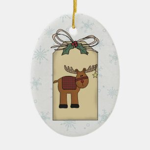 En Céramique Ornement d'étiquette de cadeau de renne