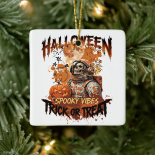 En Céramique Ornement d'Halloween d'astronaute squelette effray