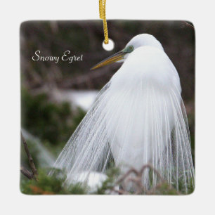 En Céramique Ornement d'oiseau aigrette neigeuse
