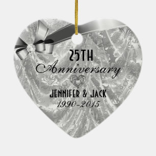 En Céramique Ornement du 25e anniversaire du Mariage noir et ar