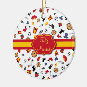 En Céramique Ornement espagnol de Feliz Navidad de drapeau
