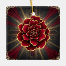 Ornement floral Art Déco rouge profond avec accent