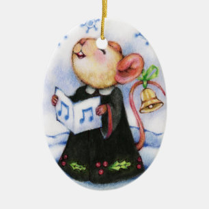 En Céramique Ornement mignon de vacances de souris de Caroling