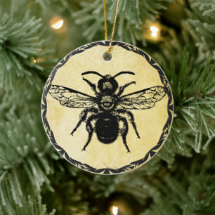 En Céramique Ornement monogramme avec abeille Vintage