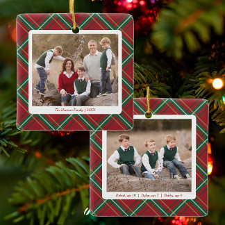 En Céramique Ornement multi-photo à carreaux rouges de Noël cla
