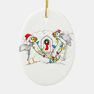 En Céramique Ornement ovale de Noël faune fantaisiste d'Alaska