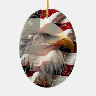 En Céramique Ornement ovale du drapeau de l'aigle américain