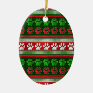 En Céramique Ornement ovale motif vert rouge empreinte de patte