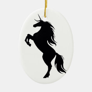 En Céramique Ornement ovale Silhouette Unicorne Noire