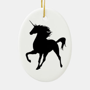 En Céramique Ornement ovale Silhouette Unicorne Noire