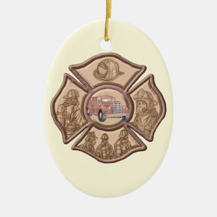 En Céramique Ornement personnalisé croix de Malte pompier