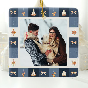 En Céramique Ornement photo de Noël de la Marine et de l'or