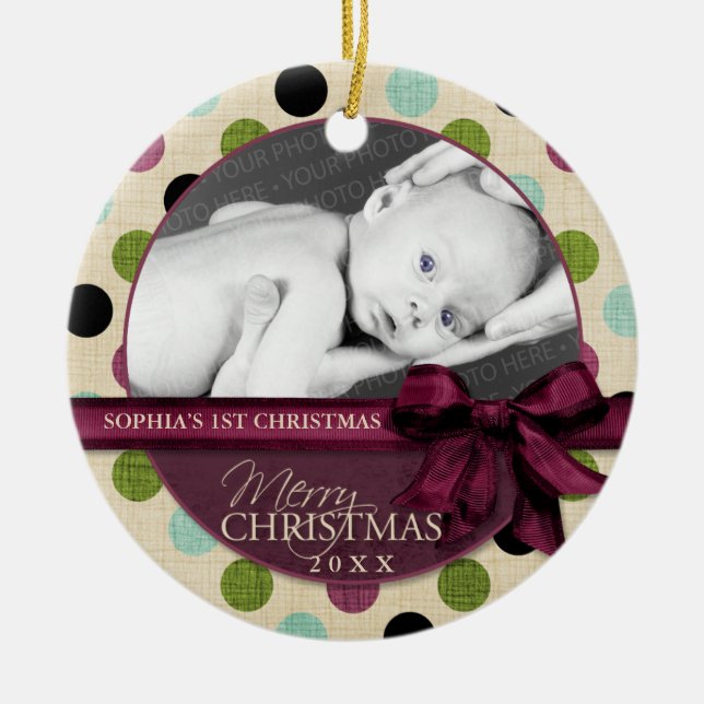 En Céramique Ornement Pois de Noël Joyeux (Devant)