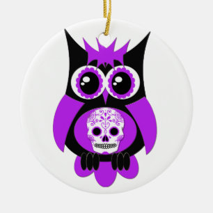 En Céramique Ornement pourpre de hibou de crâne de sucre