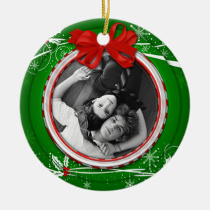 En Céramique Ornement Red Green Holly Ribbon 1er Noël