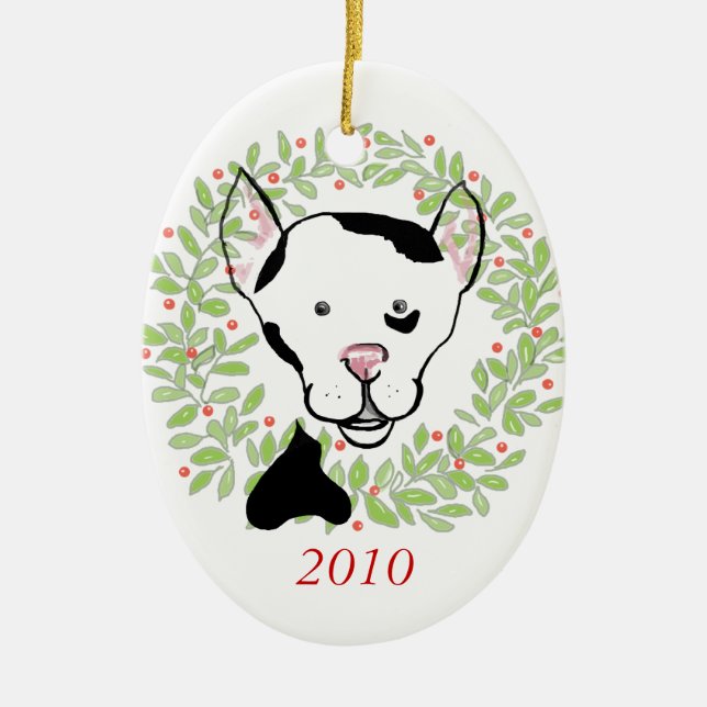 En Céramique Ornement repéré noir et blanc de chien (Devant)