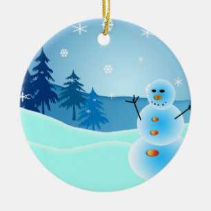 En Céramique Ornement rond de bonhomme de neige de Noël