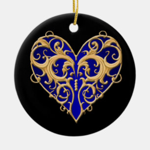 En Céramique Ornement rond du coeur de Filigree bleu
