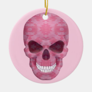 En Céramique Ornement rond du crâne de camouflage rose