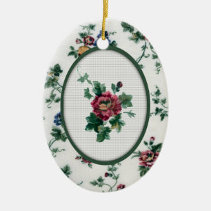 En Céramique Ornement rose de point de croix de Faux