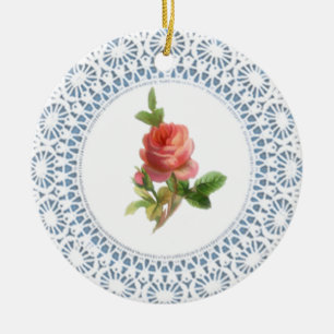 En Céramique Ornement Rose Doily Style Rose