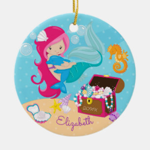 En Céramique Ornement rose mignon de Noël de sirène et de