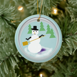 En Céramique Ornement - Snowman dans Snowglobe