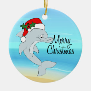 En Céramique Ornement tropical de Noël de Père Noël de dauphin
