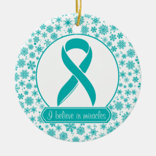 En Céramique Ornement turquoise de Cancer ovarien de flocon de