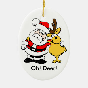 En Céramique Père Noël et Deer Odd Couple Ornement