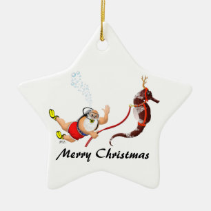 En Céramique Père Noël et ornement d'étoile d'hippocampe