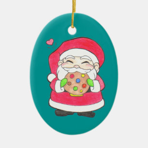 En Céramique Père Noël Loves Cookies Ornement