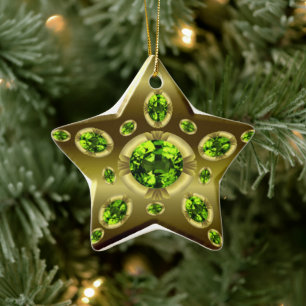 En Céramique Peridot Faux Stone sur Gold Star Xmas Ornement