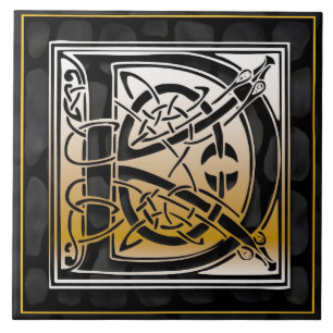 En Céramique Pierre noire Celtique D Monogramme Carreau initial