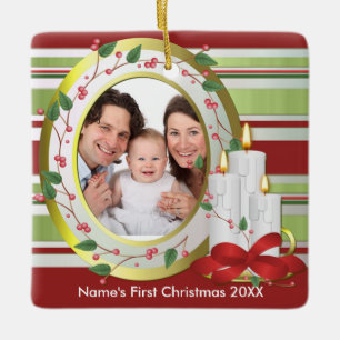En Céramique Premier ornement de photo de Noël du bébé