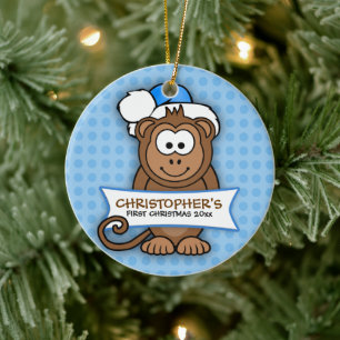 En Céramique Premier ornement de singe de Noël du bébé