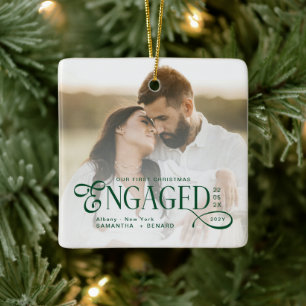 En Céramique Premiers Noël de fiancés 2 photos ornement élégant