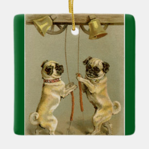 En Céramique Pugs du Nouvel An Sonnerie de Cloches Ornement