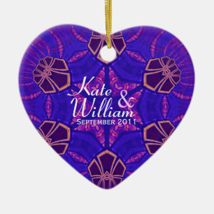 En Céramique Purple Love Heart Valentine Mariage Ornement