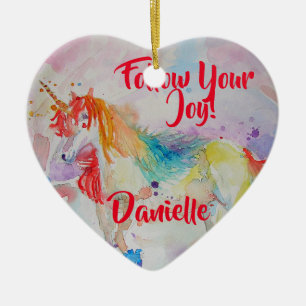 En Céramique Rainbow Unicorn Aquarelle Enfants Nom Décoration