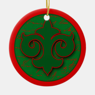 En Céramique Rouge et ornement de Green Fleur de Lis Holiday