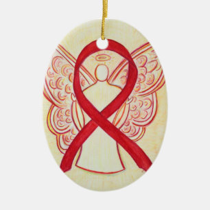 En Céramique Rouge Sensibilisation Ruban Angel Ornement