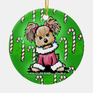 En Céramique Sucre de canne Yorkie Terrier Ornement